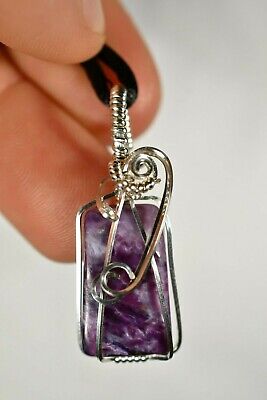 CHAROITE Pendant 3.9cm 6g +Cord Sterling Silver Wire Wrapped, Soul Stone