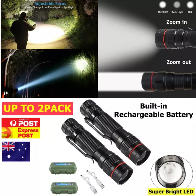 990000LM LED Flashlight Zoom USB Rechargeable Tactical Torch Light Waterproof AU