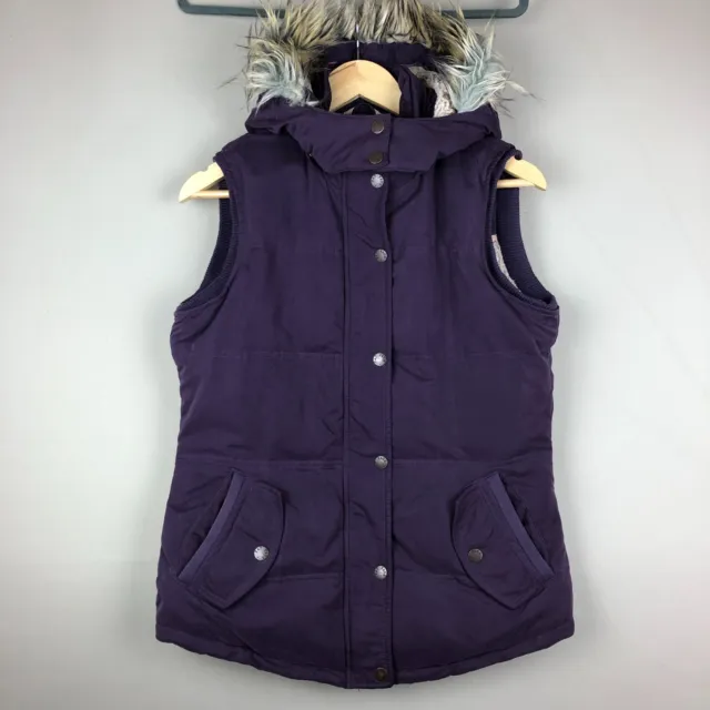 Fat Face Gilet Women UK 10 Purple Down Filled Hood Puffer Bodywarmer Jacket