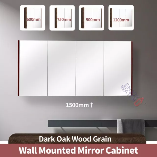 Bathroom Dark Oak Wall Mounted Shaving Pencil Edge Mirror Cabinet Storage Shelf