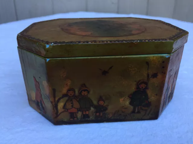 Vintage Octagon Wooden Decoupage Box Collectible