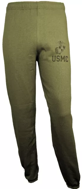 MEDIUM US Marine Corps Sweatpants USMC EGA LOGO Eagle Globe Anchor Green OD M