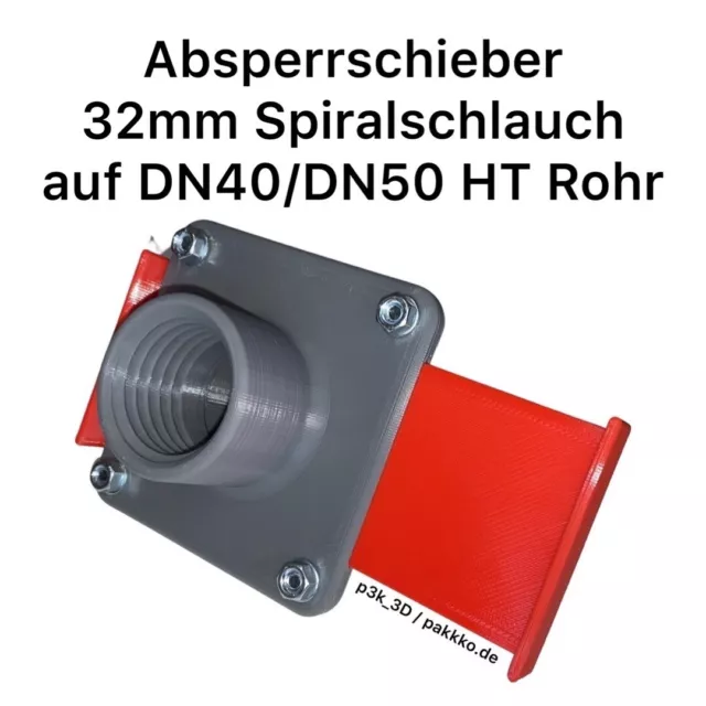 Blastgate 32mm Spiralschlauch auf HT Rohr DN40/DN50 Absperrschieber Luftschieber