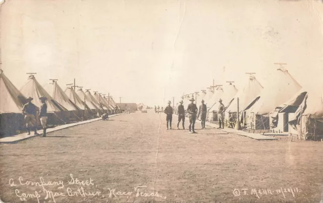 Real Photo Postcard Waco, Texas Army Camp Mac Arthur A Company St.  PM 1918 D5