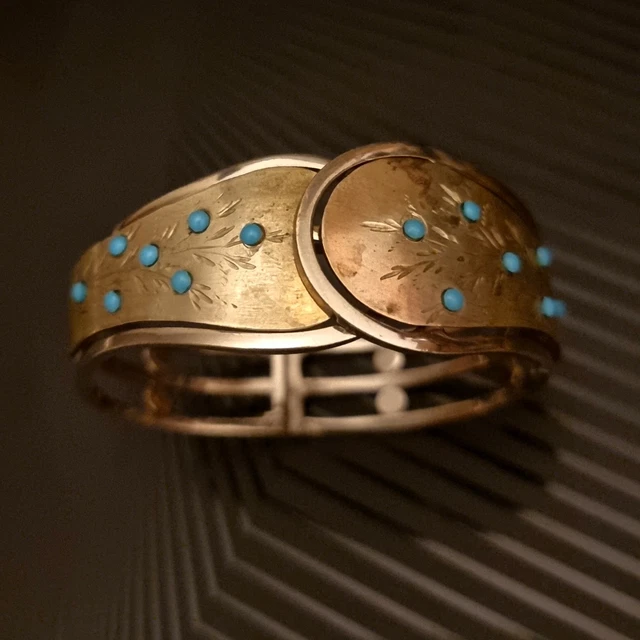 Bracelet Ethnique Ancien En Métal Et Nacre – Taille 60/64 Mm – Vintage – Occasion