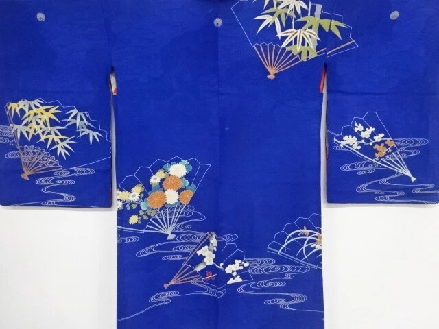 40502# Japanese Kimono / Antique Haori / Kiku & Ume Blossom & Folding Fa