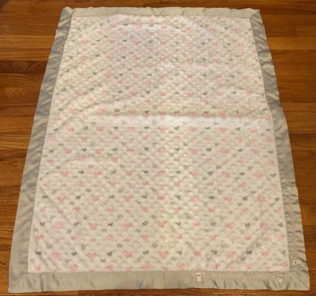 Just Born Owl Always Love You Pink Grey Hearts Baby Blanket Satin Trim Minky