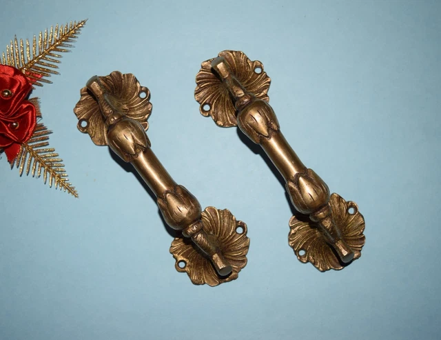 Brass Aster Flower Door Grips 7'' Inches Lotus Design Entrance Door Handle HK466