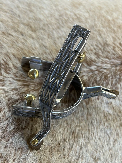 Adult Size Barbed Wire Design Stainless Steel Pair Of Spurs Brass rowels
