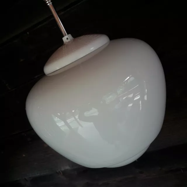 12 AVAILABLE mid century opaline milk glass kitchen pendant lights bakelite 3