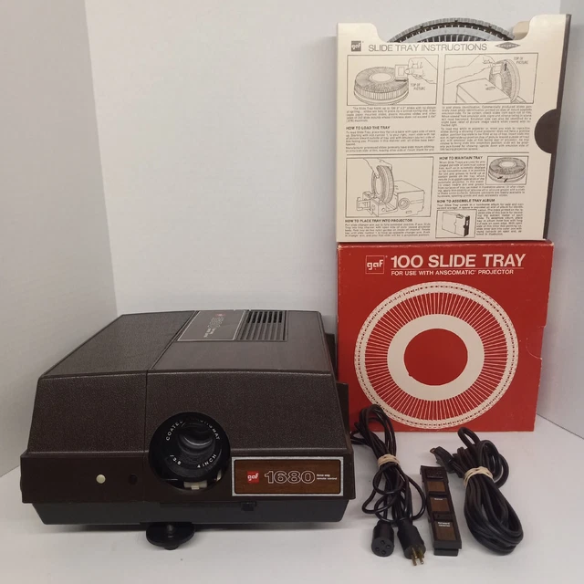 GAF 1680 Slide Projector Three Way Remote Control W/ TWO 100 Slide Trays. TESTED