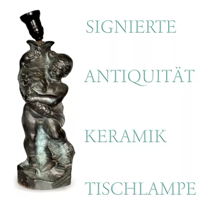 Tischlampe ANTIKER Keramik Lampenfuß Engel Putte sign.