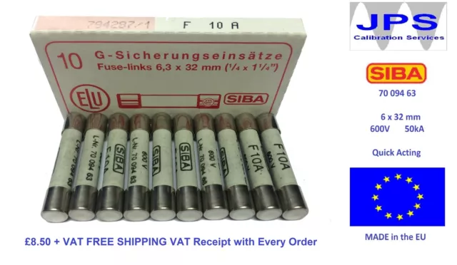 SIBA 70 094 63 F10A 600V Pack of 10 10A Fuses for Fused Test Leads JPSF010