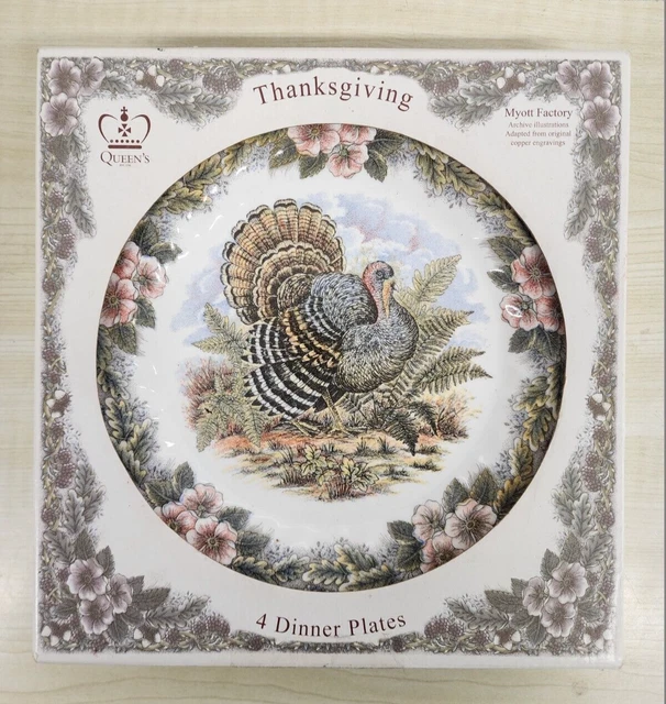 NEW 4 Queen's Myott Factory Archive Thanksgiving Turkey Dinner Plates 10”