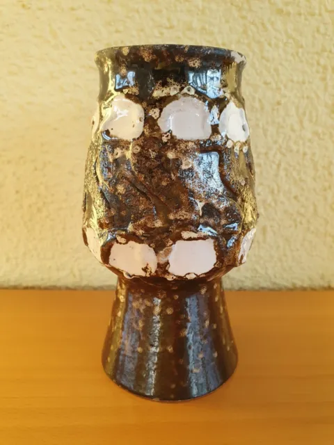 Strehla Keramik Vase Fat Lava DDR 70er Vintage H 14 cm braun