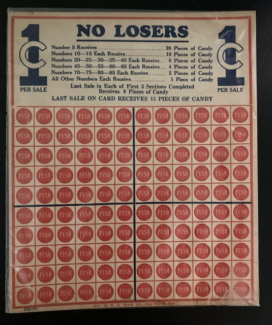 Vintage Penny 1 Ct Cent Unused Win Candy Punch Board Card