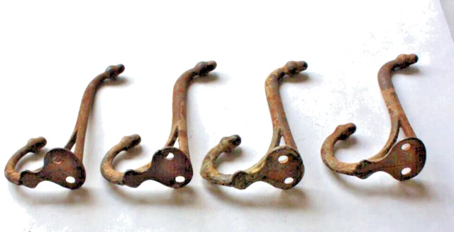 Antique Double Acorn Cast Iron School Hooks Primitive Coat Hat Rack Lot of 4 3