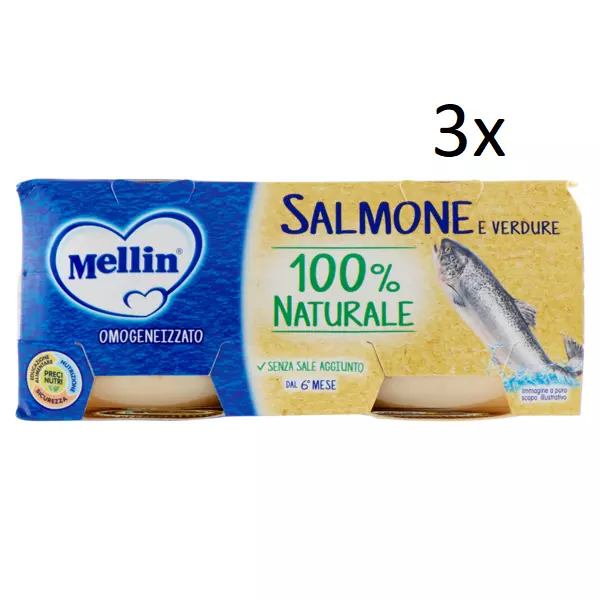 3x Mellin Salmone e Verdure homogenisiert Babynahrung ab 6 Monaten 2x80g