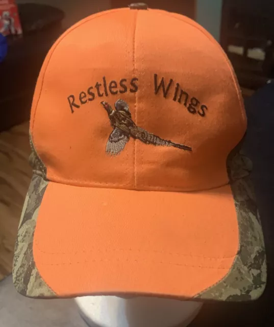 Restless Wings Strap Back Hunting Hat. Orange/Camo