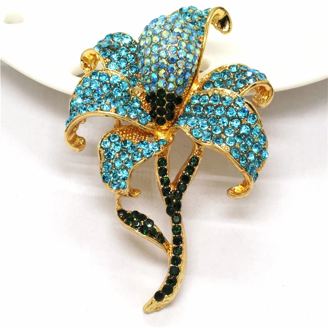 Blue Rhinestone Cute Bling Flower Crystal Betsey Johnson Charm Brooch Pin