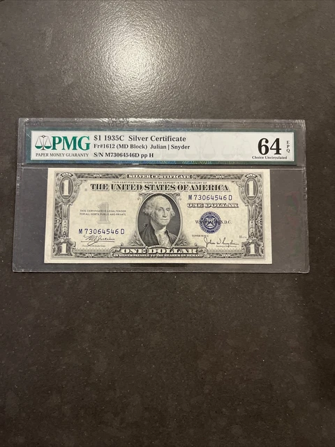1935C Fr.1612 SILVER CERTIFICATE $1 PMG  64 EPQ MD BLOCK