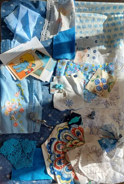 Wedgwood Blues  Slow Stitch Kit/ Junk Journal Sewing Craft Scrap  Bundle.