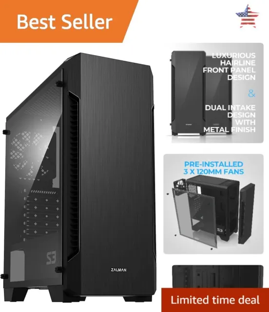 Affordable ATX Mid-Tower PC Case with Full Acrylic Side Panel & 3 Case Fans