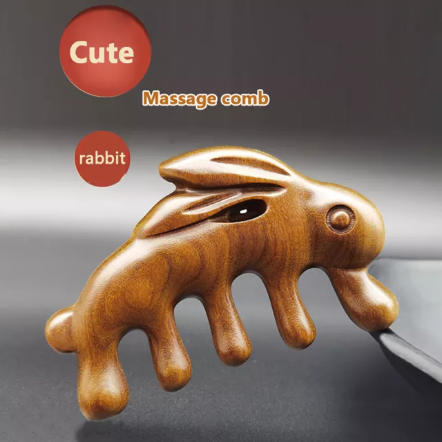 1Pc Body Head Scalp Massage Comb Hair Loss Care Rabbit Shaped Wood BruFE