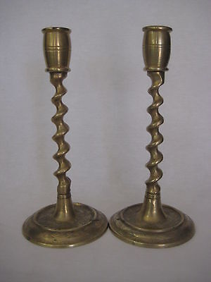 Pair Of Vintage Hand Engraving Chinese Brass Candle Holders, 7 3/4" T, 3 1/2" W