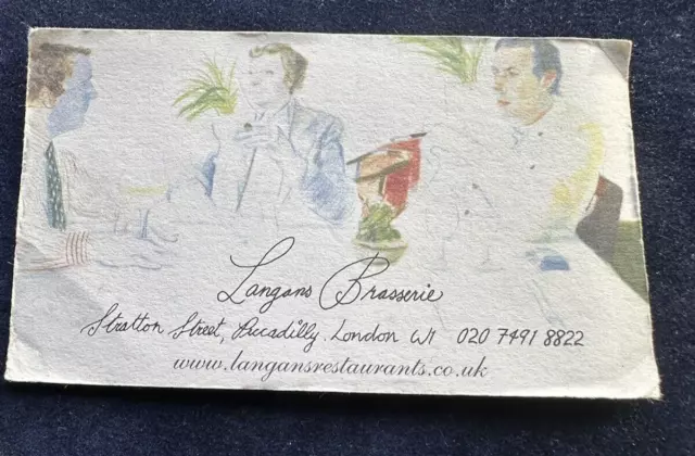 Langans Brasserie Business Card based on Original David Hockney Rare Art Print 3