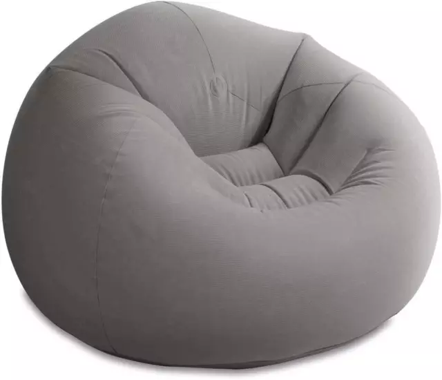 Intex Inflatable Beanless Bag Chair Round 1 Person Relaxing Lounge Seat, Grey