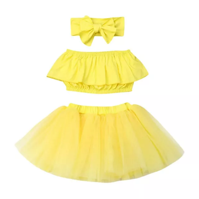 Newborn Infant Baby Girl Outfits Off Shoulder Tops+Tutu Tulle Skirt+Headband Set 3