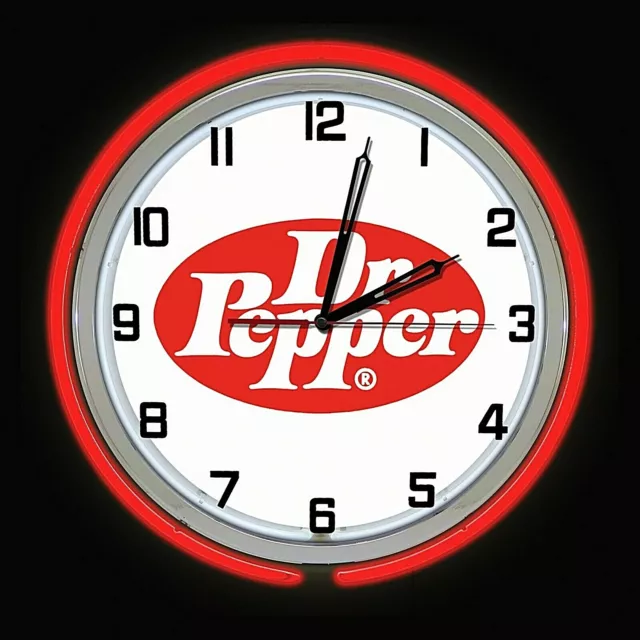 19" Dr Pepper Vintage Logo Sign Red Double Neon Clock  Mancave Bar Garage