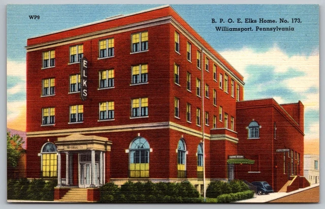 BPOE Elks Home Williamsport Pennsylvania PA Linen Postcard UNP VTG Mebane Unused