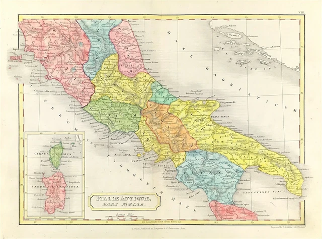 Ancient Italy by Sidney Hall fine hand colour Antique Map 1822