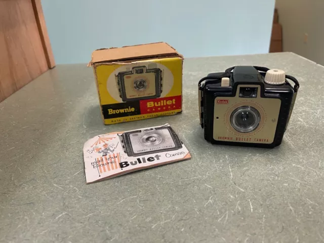 Vintage 1950s Kodak Brownie Bullet Camera in Original Box, w/ Strap & Manual