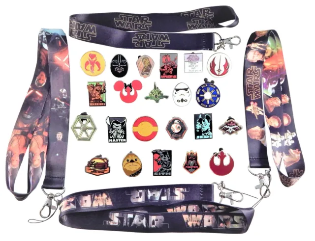 Star Wars Themed Starter Lanyard Set with 5 Disney Park Trading Pins ~ Brand New
