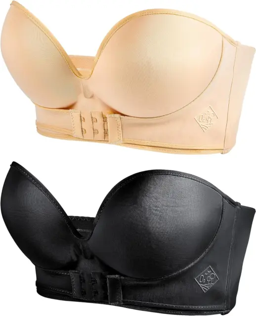 2 Pieces Strapless Pushup Bras Front Buckle Lift Bra Women Upwingsbra Wireless N