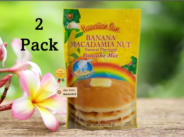 ☀️ Two (2) Hawaiian Sun BANANA MACADAMIA NUT Natural Flavored Pancake Mix 6oz