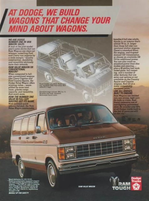 1984 Dodge Ram Value Wagon Van - Family Mountains Hills Drive - Print Ad Photo