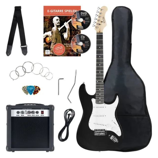 8-Teile Komplett E-Gitarre Set Verstärker Gigbag Tasche Gurt Gitarrenset Schwarz