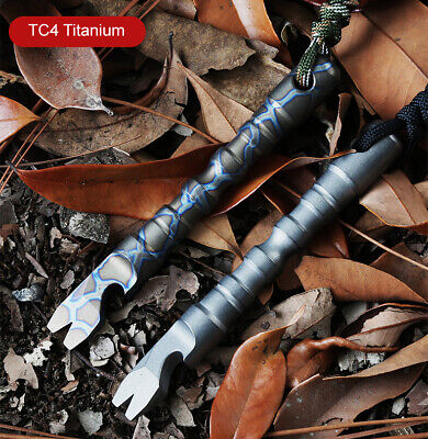 EDC TC4 Titanium Crowbar Pry Bar Rope Underreach Tool Bottle Opener Pendant