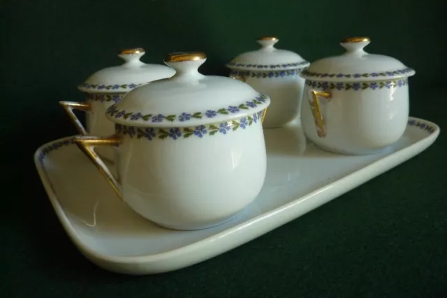 Service de pots à crème sur leur plateau, porcelaine de LIMOGES-Art de la table