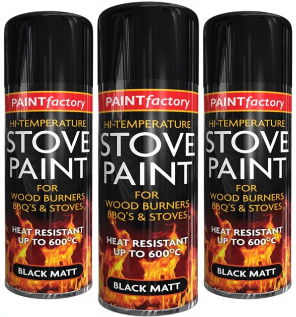 400ML Black Matt Spray Hi-Temp Stove Spray Wood Burner BBQ Chimney Aerosol Paint