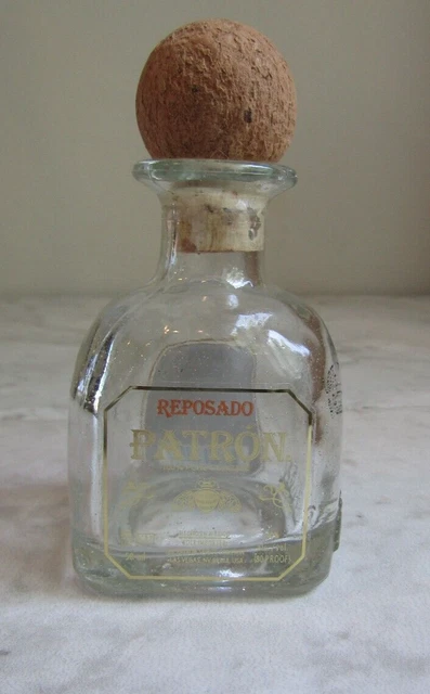 VTG PATRON Reposado Tequila 50 ml Empty Glass Bottle with Cork Stopper 4" Tall