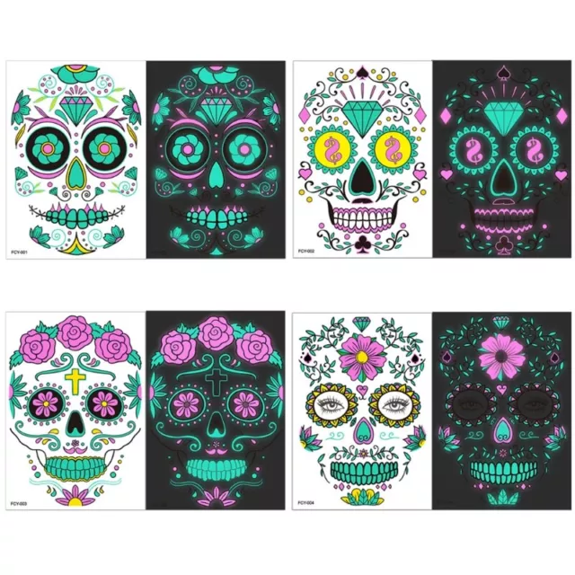 Noctilucent Design Skull Stickers DIY Faces Tatto for Halloween Ceremony