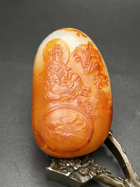 Chinese Exquisite Handmade Guanyin carving Hetian Jade Statue Pendant