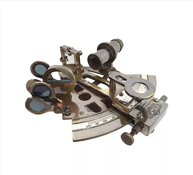 Spiegel Sextant, Marine Sextant mit silberner Winkelskala, Altmessing, Holzbox