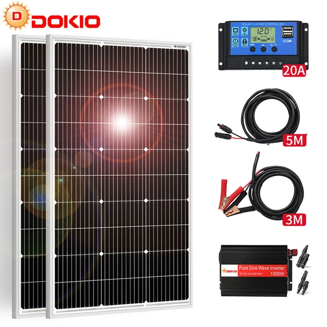 DOKIO 100W 200W 400w Mono Solar Panel Inverter Kit for Home/Caravan/RV ...