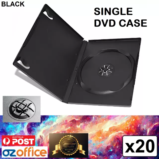 PREMIUM 20 x SINGLE BLACK DVD Case DVD Covers w/ Clear Outer Wrap 14mm Spine